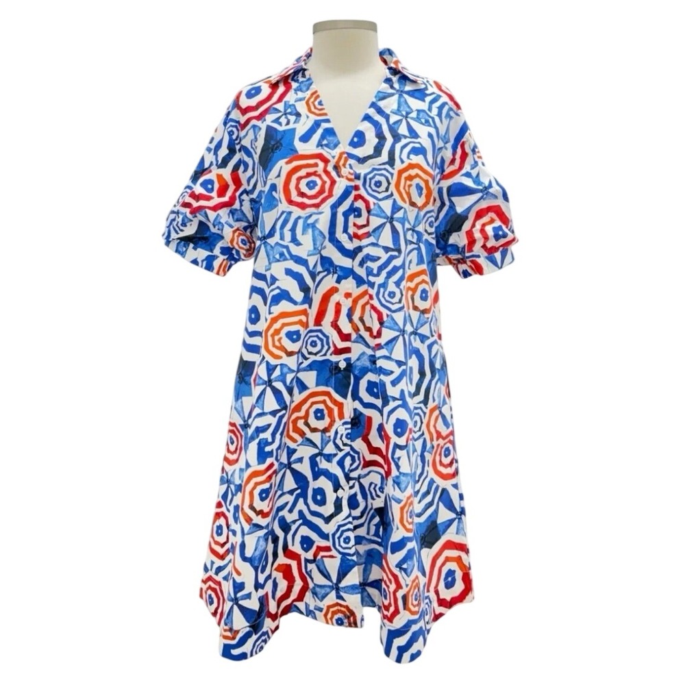 FOIL Collar Shirtdress Mini Short Sleeve Pockets Vacation Boho Coastal Casual 6